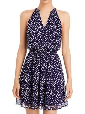 Aqua Navy and White Tiered Mini Dress